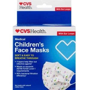 Children's Face Masks 4 ply, White with Multicolor Design, CVS, 20 ct